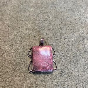 Natural Dark Pink Stone Sterling Silver Pendant